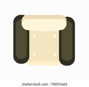 Top view of comfortable armchair with white seat and back and black armrests. Vector illustration of lounge isolated on white background