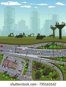 top view construction of a new Expressway leading to the new area of the city