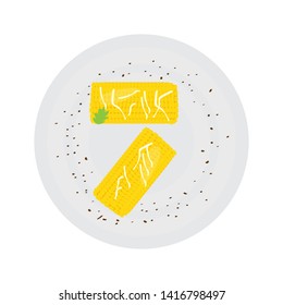 Top view of a corn on a plate - Vector