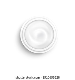 Top view of cosmetic jar or white container filled with a face or body cream the realistic mockup vector illustration isolated on white background. Beauty care packaging.