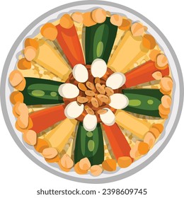 Top View Couscous. Middle Eastern Food Illustrator Vector.