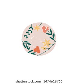 Top view of crockery element the white porcelain or ceramic plate ornate with floral pattern flat vector illustration isolated on white background. Tableware or dishware.