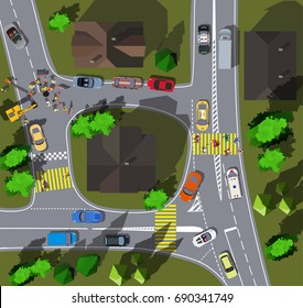 Top View Crossroads Small Town Workers Stock Vector (Royalty Free ...