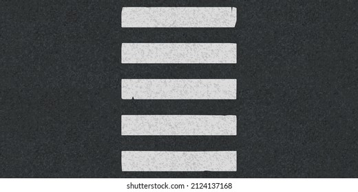 Top view of crosswalk on car road. City street with pedestrian crossing for safety walk. Vector background of black asphalt surface with white zebra lines road marking