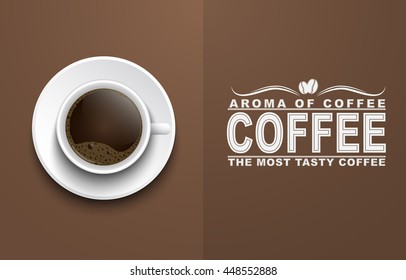 Top view of a cup of black coffee with foam. Cover template for cafes, shops or food restaurants. Vector illustration