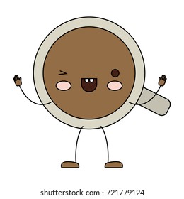 top view cup of coffee cartoon colorful silhouette vector illustration