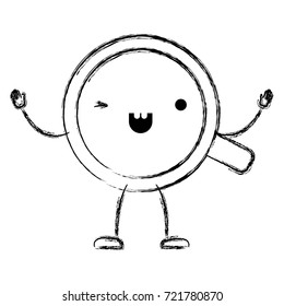 top view cup of coffee cartoon monochrome blurred silhouette vector illustration