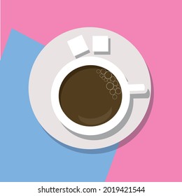 top view of a cup of coffee on a bright napkin
