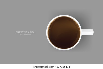 Top view of a cup of coffee on gray background. Vector illustration.