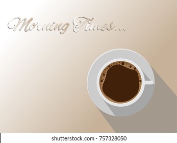 Top View Cup of Coffee on a Background in Morning Times, Minimal Design Poster and Copy space for Text with long Shadow