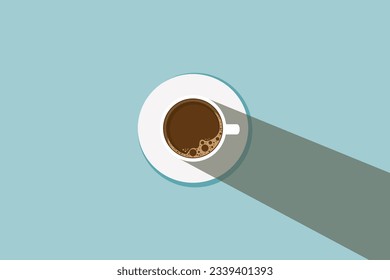 Top view of a cup of coffee with shadow vector illustration