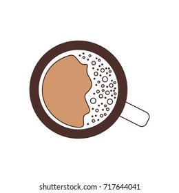 top view cup of coffee silhouette color section on white background vector illustration