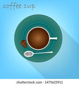 top view of a cup of fresh coffee on a blue background
