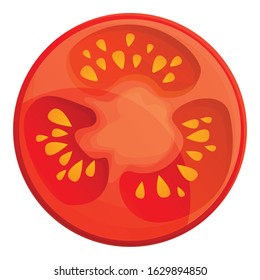 Top view cut tomato icon. Cartoon of top view cut tomato vector icon for web design isolated on white background
