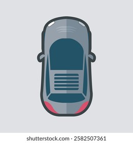 top view dark grey car with outline flat vector design.