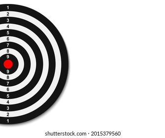 Top view of dartboard. Bullseye in target. Business success, investment goal, marketing challenge, financial strategy, purpose achievement, focus ideas, objective project concept. flat lay vector