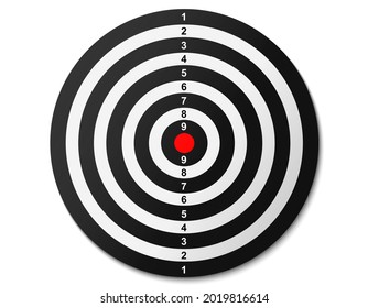 Top view of dartboard. Bullseye in target. Business success, investment goal, marketing challenge, financial strategy, purpose achievement, focus ideas, objective project concept. flat ray vector