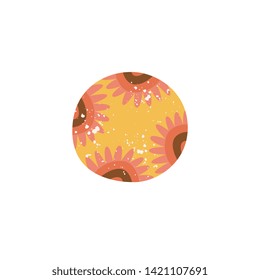 Top view of decorative yellow porcelain or ceramic plate ornate with floral pattern flat vector illustration isolated on white background. Tableware or crockery template.