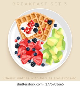 Top view of delicious breakfast set isolated on beige background : Vector Illustration