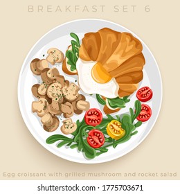 Top view of delicious breakfast set isolated on beige background : Vector Illustration