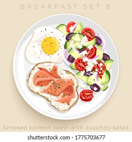 Top view of delicious breakfast set isolated on beige background : Vector Illustration