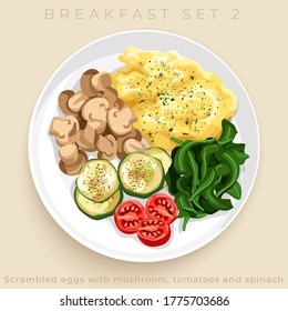 Top view of delicious breakfast set isolated on beige background : Vector Illustration