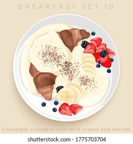 Top view of delicious breakfast set isolated on beige background : Vector Illustration
