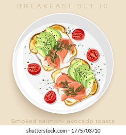 Top view of delicious breakfast set isolated on beige background : Vector Illustration