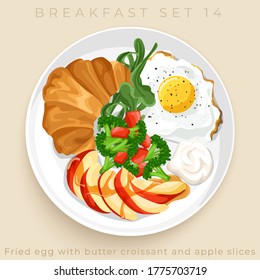 Top view of delicious breakfast set isolated on beige background : Vector Illustration
