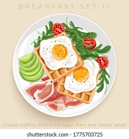 Top view of delicious breakfast set isolated on beige background : Vector Illustration