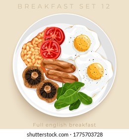 Vista panorámica del delicioso desayuno, aislado en un entorno beige: Ilustración vectorial