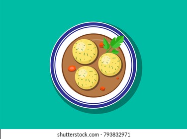 Top view, Delicious Matzoh ball soup, vector design