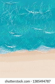 top view of a deserted beach and light blue sea