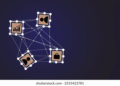 Top view design on blue background of business concept connected by lowpoly vector illustration design background