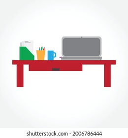 Top view of desk background. Set of Flat vector design illustration of modern business office and workspace.