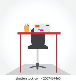 Top view of desk background. Set of Flat vector design illustration of modern business office and workspace.