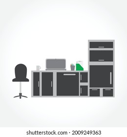 Top view of desk background. Set of Flat vector design illustration of modern business office and workspace.