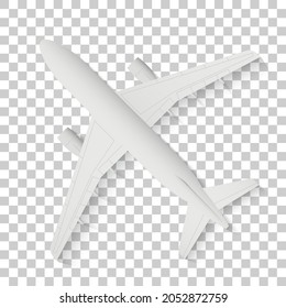 Top view of a detailed airplane, gray plane on a transparent background. Vector illustration.