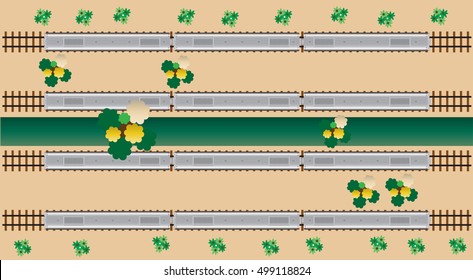 Top View of Diesel Railcar train at Station Vector Illustration