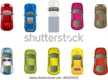 Top view different automobiles