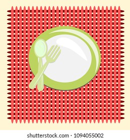 Top view dish and spoon on mat .Illustration vector.
