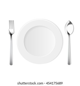 Top view dish and spoon on white background vector design.