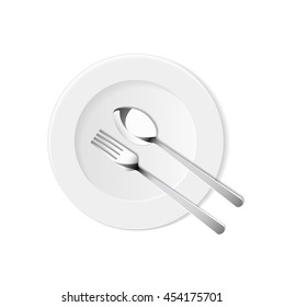 Top view dish and spoon on white background vector design.