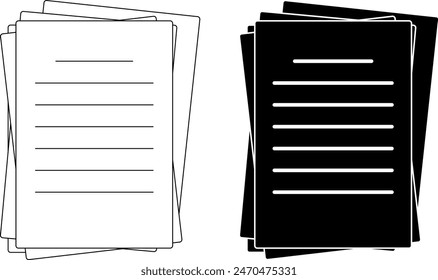 top view Document papers pile icon set