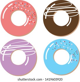 Top view Donut collection on a white background. Donut illustration vector