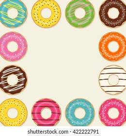 Top view of donuts border with copy space.