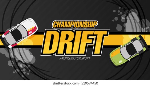 Top view of a drifting cars. Drift banner for web or print. Flat vector.