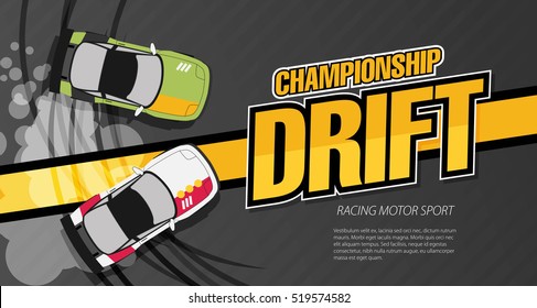 Top view of a drifting cars. Drift banner for web or print. Flat vector.