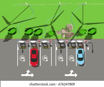 Top view ecology energy and electric cars charger