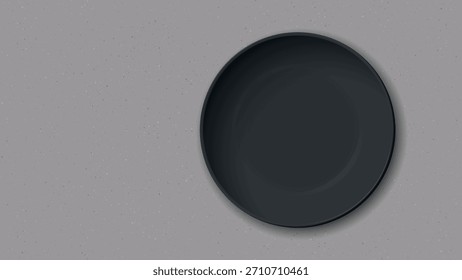 Vista superior da tigela preta vazia colocada em uma ilustração gráfica de fundo de textura de cimento.